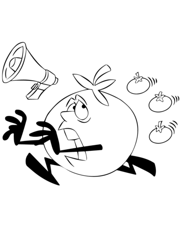 Cartoon Tomato Character Running Coloring Page